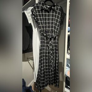 Calvin Klein Black and White Sleeveless Wrap Maxi Dress